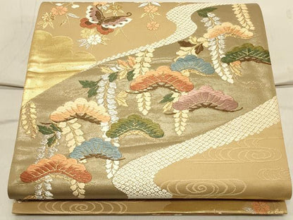 平和屋着物◎六通柄袋帯 唐織 流水吉祥花蝶文 金銀糸 正絹 逸品 CAAS4521ft