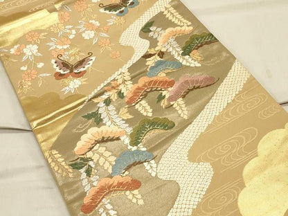 平和屋着物◎六通柄袋帯 唐織 流水吉祥花蝶文 金銀糸 正絹 逸品 CAAS4521ft
