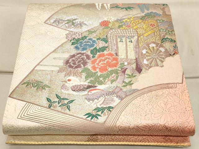 平和屋着物◎六通柄袋帯 唐織 御所車花鳥文 金銀糸 正絹 逸品 CAAS4523ft