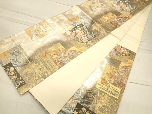 平和屋着物◎六通柄袋帯 色紙飛鶴花文 金銀糸 引箔 正絹 逸品 CAAS4526ft