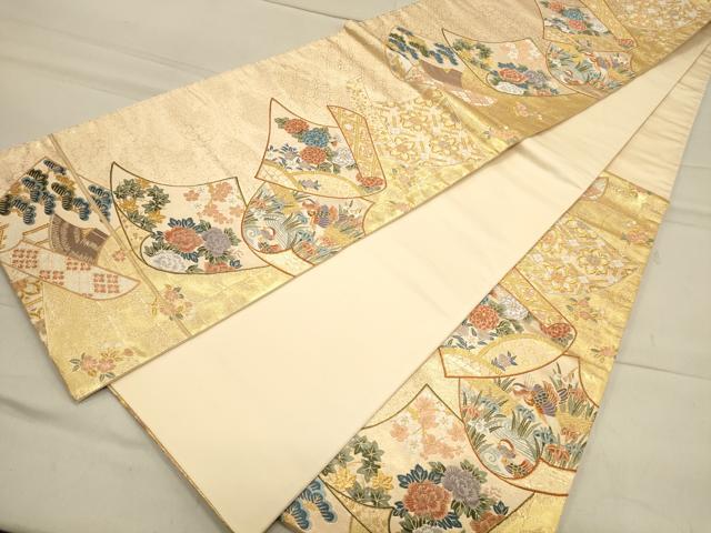平和屋着物◎六通柄袋帯 鴛鴦花文 金糸 正絹 逸品 CAAS4530ft