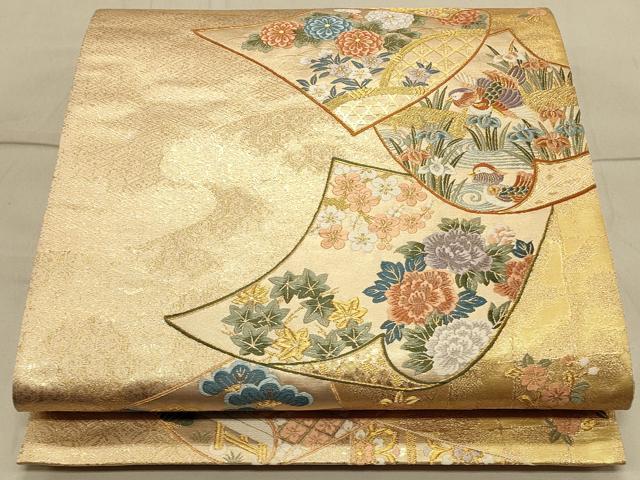 平和屋着物◎六通柄袋帯 鴛鴦花文 金糸 正絹 逸品 CAAS4530ft