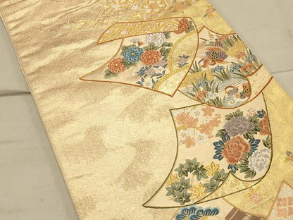 平和屋着物◎六通柄袋帯 鴛鴦花文 金糸 正絹 逸品 CAAS4530ft