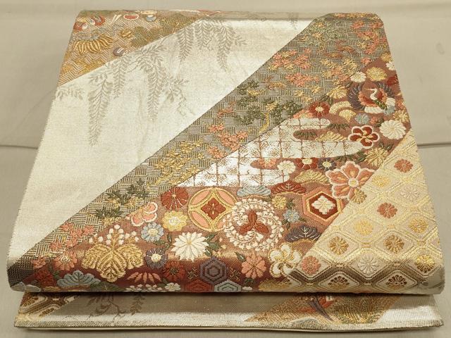 平和屋着物◎六通柄袋帯 唐織 吉祥花鳥文 宝尽くし 金銀糸 正絹 逸品 CAAS4534ft