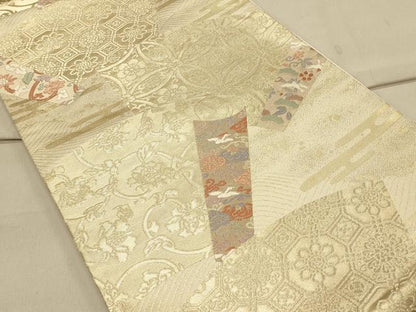 平和屋着物◎六通柄袋帯 地紙吉祥花鳥文 金糸 引箔 正絹 逸品 CAAS4535ft