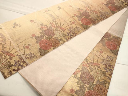 平和屋着物◎六通柄袋帯 吉祥花文 うるし箔 正絹 逸品 CAAS4542ft