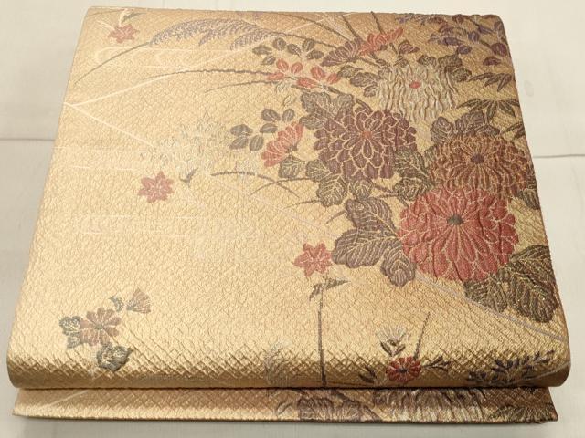 平和屋着物◎六通柄袋帯 吉祥花文 うるし箔 正絹 逸品 CAAS4542ft