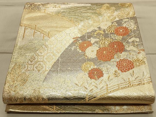 平和屋着物◎九百佐賀錦 六通柄袋帯 渡り橋吉祥花文 金銀糸 正絹 逸品 CAAS4551ft