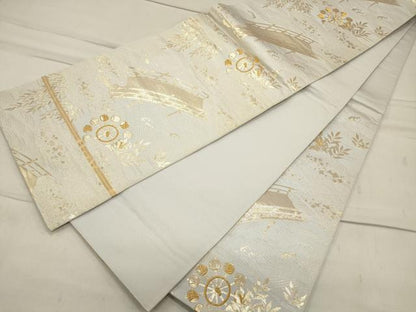 平和屋着物◎六通柄袋帯 渡り橋吉祥花文 金糸 正絹 逸品 CAAS4555ft