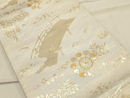 平和屋着物◎六通柄袋帯 渡り橋吉祥花文 金糸 正絹 逸品 CAAS4555ft
