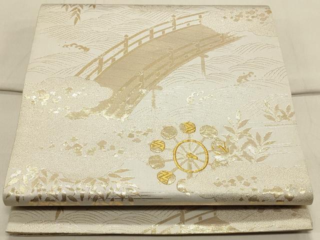 平和屋着物◎六通柄袋帯 渡り橋吉祥花文 金糸 正絹 逸品 CAAS4555ft
