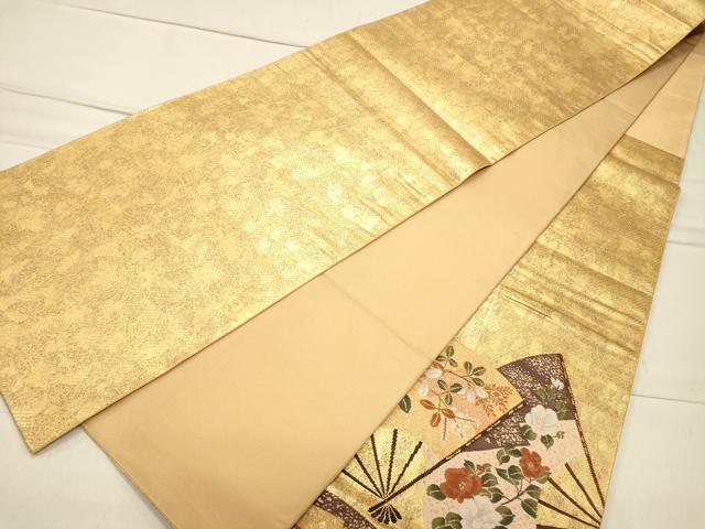 平和屋着物◎太鼓柄袋帯 すくい織 扇面花文 金銀糸 引箔 正絹 逸品 CAAS4575ft