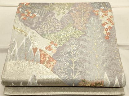 平和屋着物◎西陣　六通柄袋帯　風景花文　金糸　正絹　逸品　CAAS4603ft