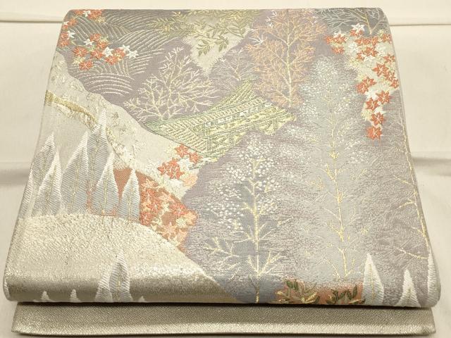 平和屋着物◎西陣　六通柄袋帯　風景花文　金糸　正絹　逸品　CAAS4603ft
