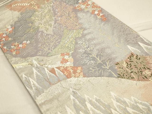 平和屋着物◎西陣　六通柄袋帯　風景花文　金糸　正絹　逸品　CAAS4603ft