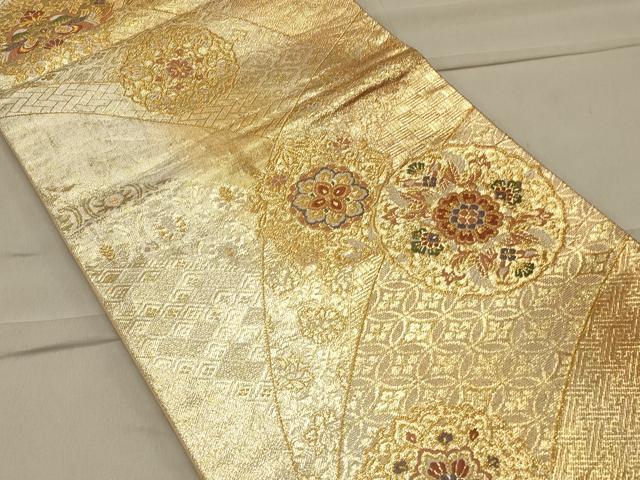平和屋着物◎六通柄袋帯 地紙鴛鴦花文 金糸 正絹 逸品 CAAS4608ft