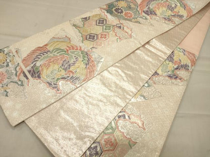 平和屋着物◎佐賀錦 六通柄袋帯 雲取り鳳凰花文 銀糸 正絹 逸品 CAAS4622ft