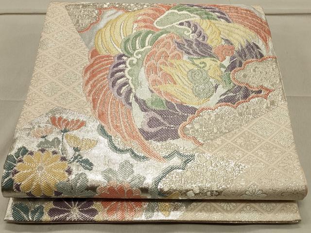 平和屋着物◎佐賀錦 六通柄袋帯 雲取り鳳凰花文 銀糸 正絹 逸品 CAAS4622ft