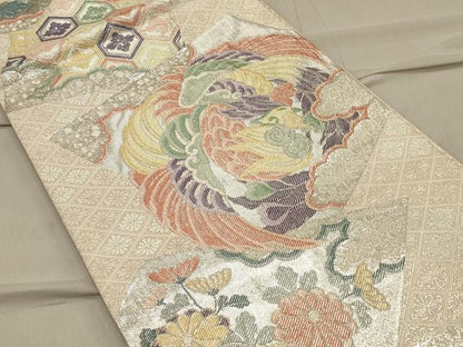 平和屋着物◎佐賀錦 六通柄袋帯 雲取り鳳凰花文 銀糸 正絹 逸品 CAAS4622ft