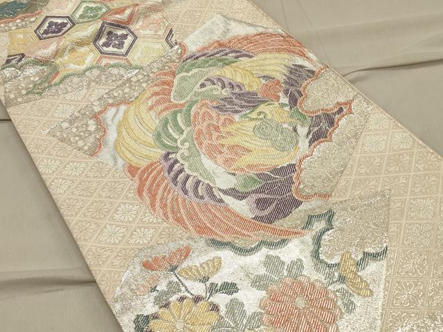 平和屋着物◎佐賀錦 六通柄袋帯 雲取り鳳凰花文 銀糸 正絹 逸品 CAAS4622ft