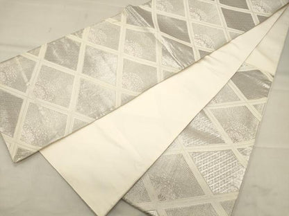 平和屋着物◎六通柄袋帯 唐織 正倉院花菱文 銀糸 正絹 逸品 CAAS4629ft