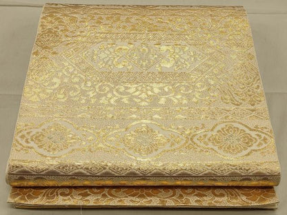 平和屋着物◎六通柄袋帯 横段更紗花文 金糸 正絹 逸品 CAAS4632ft