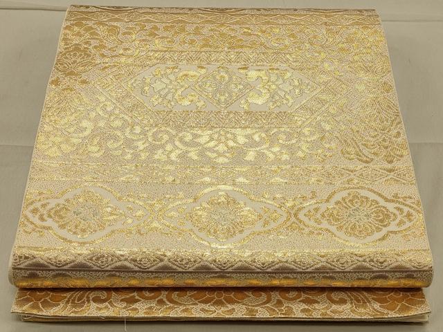 平和屋着物◎六通柄袋帯 横段更紗花文 金糸 正絹 逸品 CAAS4632ft