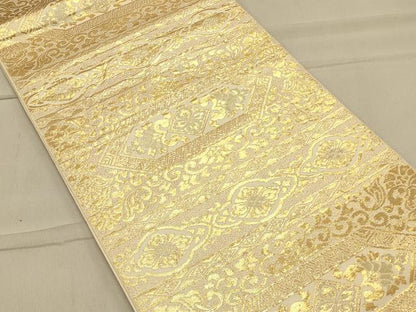 平和屋着物◎六通柄袋帯 横段更紗花文 金糸 正絹 逸品 CAAS4632ft