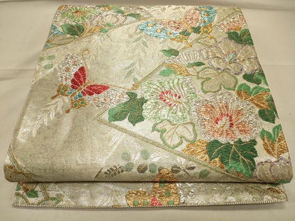 平和屋着物◎六通柄袋帯 花蝶文 金銀糸 正絹 逸品 CAAS4640ft