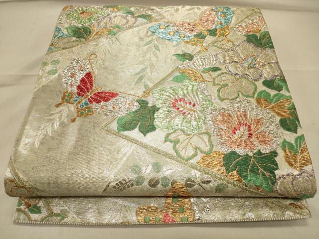 平和屋着物◎六通柄袋帯 花蝶文 金銀糸 正絹 逸品 CAAS4640ft