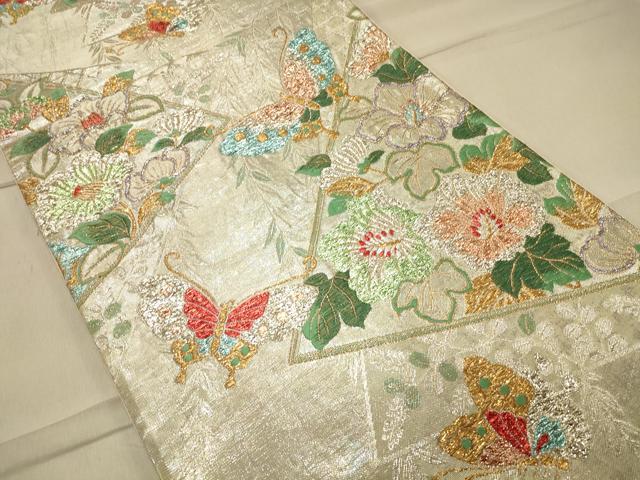 平和屋着物◎六通柄袋帯 花蝶文 金銀糸 正絹 逸品 CAAS4640ft
