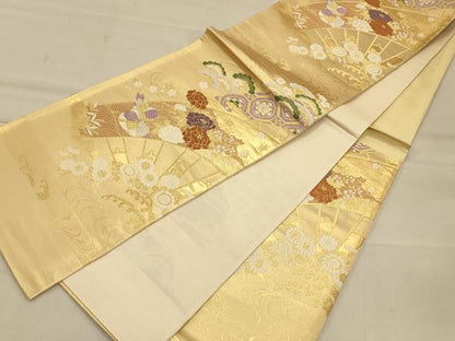 平和屋着物◎六通柄袋帯 唐織 片輪車鴛鴦花文 金糸 正絹 逸品 CAAS4642ft