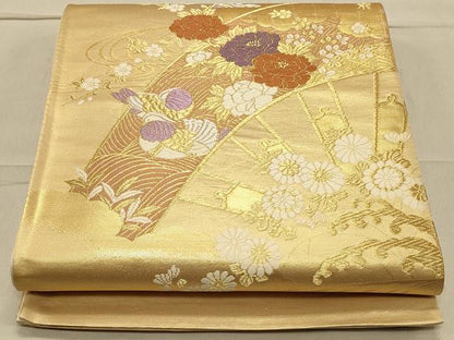 平和屋着物◎六通柄袋帯 唐織 片輪車鴛鴦花文 金糸 正絹 逸品 CAAS4642ft
