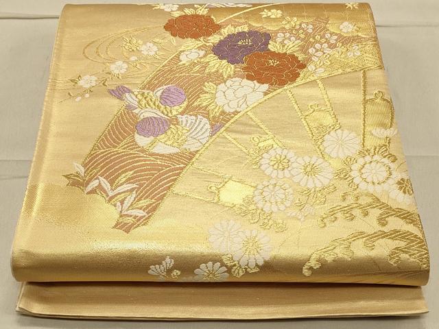 平和屋着物◎六通柄袋帯 唐織 片輪車鴛鴦花文 金糸 正絹 逸品 CAAS4642ft