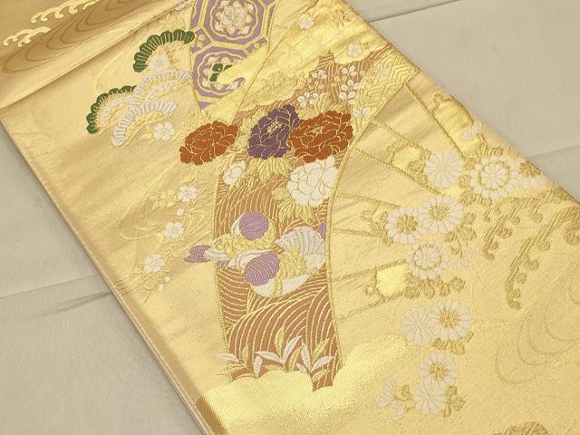 平和屋着物◎六通柄袋帯 唐織 片輪車鴛鴦花文 金糸 正絹 逸品 CAAS4642ft