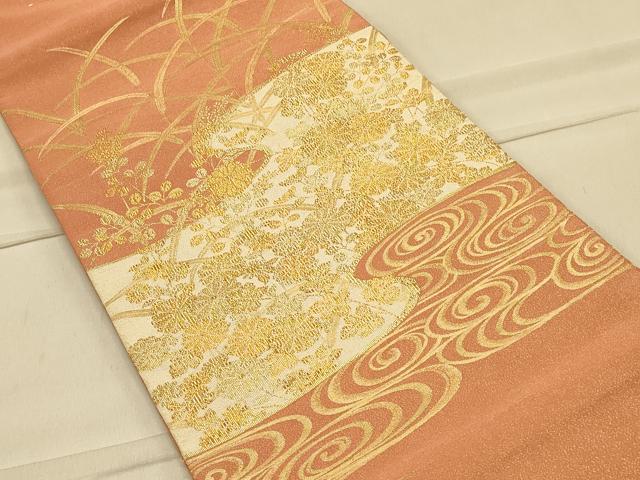 平和屋着物◎太鼓柄袋帯 綴れ 吉祥花文 金糸 正絹 逸品 CAAS4654ft