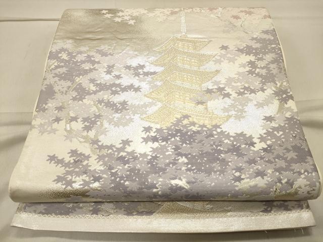 平和屋着物◎六通柄袋帯 風景文 金銀糸 正絹 逸品 CAAS4655ft