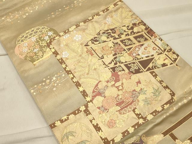 平和屋着物◎太鼓柄袋帯 吉祥陶器花文 金銀糸 引箔 正絹 逸品 CAAS4657ft