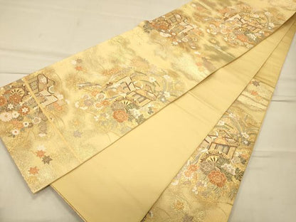 平和屋着物◎六通柄袋帯 御所車花文 金糸 正絹 逸品 CAAS4667ft