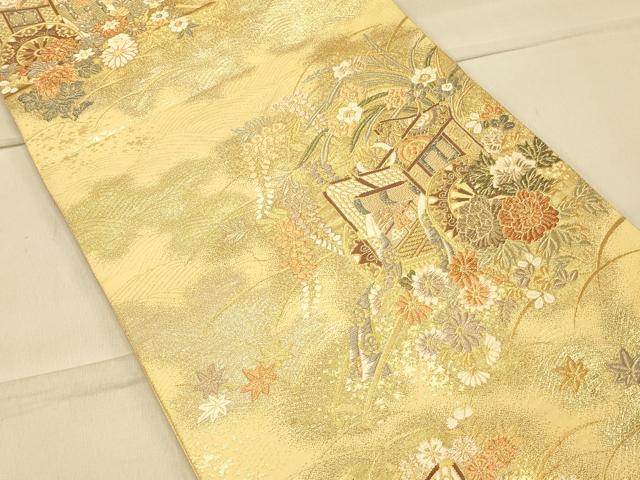 平和屋着物◎六通柄袋帯 御所車花文 金糸 正絹 逸品 CAAS4667ft