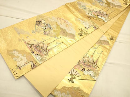 平和屋着物◎六通柄袋帯 扇面几帳花文 金糸 引箔 正絹 逸品 CAAS4673ft
