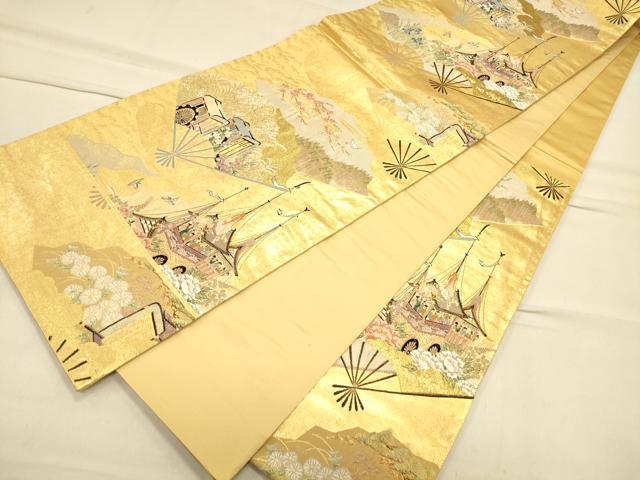 平和屋着物◎六通柄袋帯 扇面几帳花文 金糸 引箔 正絹 逸品 CAAS4673ft