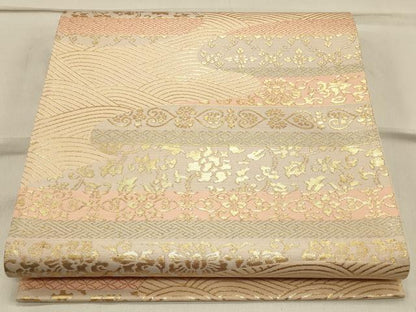 平和屋着物◎六通柄袋帯 横段流水花文 金糸 正絹 逸品 CAAS4674ft