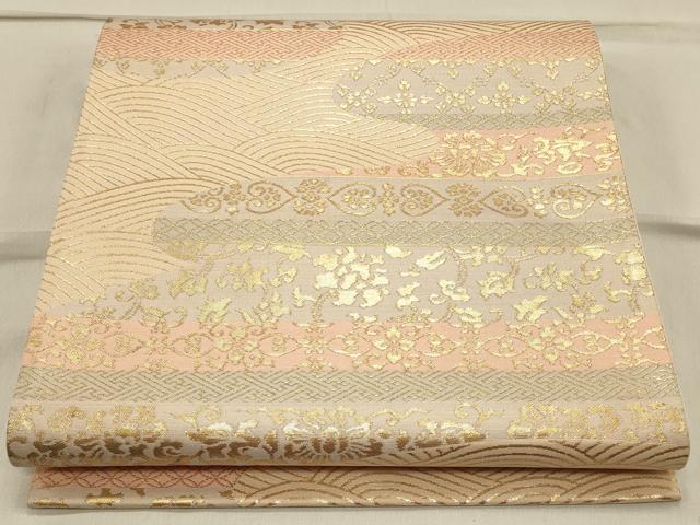 平和屋着物◎六通柄袋帯 横段流水花文 金糸 正絹 逸品 CAAS4674ft