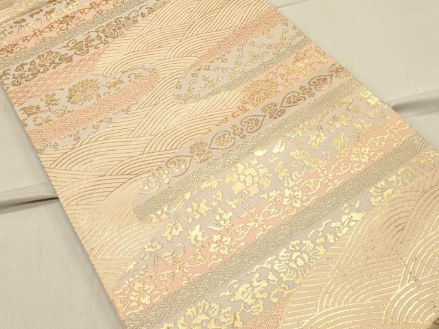 平和屋着物◎六通柄袋帯 横段流水花文 金糸 正絹 逸品 CAAS4674ft