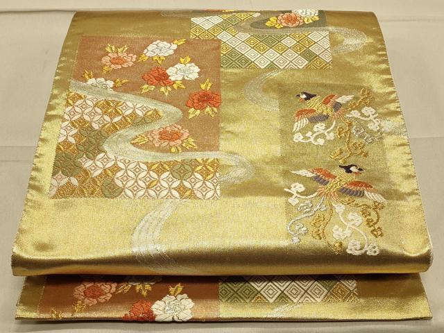 平和屋着物◎六通柄袋帯 佐賀唐織 色紙花鳥文 金銀糸 正絹 逸品 CAAS4688ft