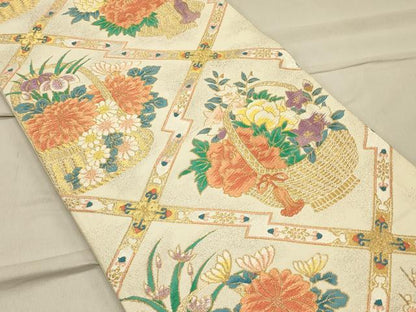 平和屋着物◎六通柄袋帯 唐織 松皮菱花籠文 金銀糸 正絹 逸品 CAAS4703ft