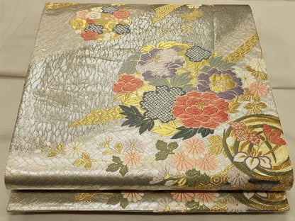 平和屋着物◎六通柄袋帯 唐織 吉祥花丸文 金銀糸 正絹 逸品 CAAS4727ft