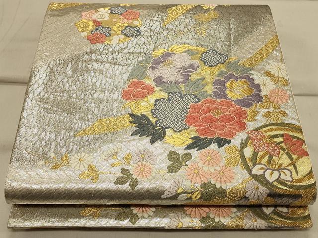 平和屋着物◎六通柄袋帯 唐織 吉祥花丸文 金銀糸 正絹 逸品 CAAS4727ft