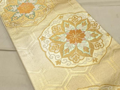 平和屋着物◎六通柄袋帯 鏡裏正倉院花文 正絹 逸品 CAAS4732ft